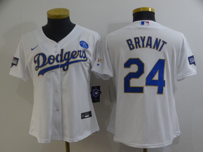 Women's Los Angeles Dodgers Front #8 Back #24 Kobe Bryant White Gold Championship Cool Base Stitched Jersey(Run Small) Women's Los Angeles Dodgers Front #8 Back #24 Kobe Bryant White Gold Championship Cool Base Stitched Jersey(Run Small)